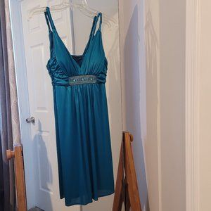 Teal satin cocktail dress
